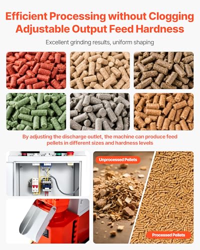 VEVOR Feed Pellet Mill Machine, 6 mm Animal Feed Pellet Making Machine, 3KW 240V Animal Food Granulator Mill Machines with 3 Pressure Rollers & 4 Wheels, Ideal for Poultry, Livestock, Farm Animals - size: 6mm (0.24") grinding disc