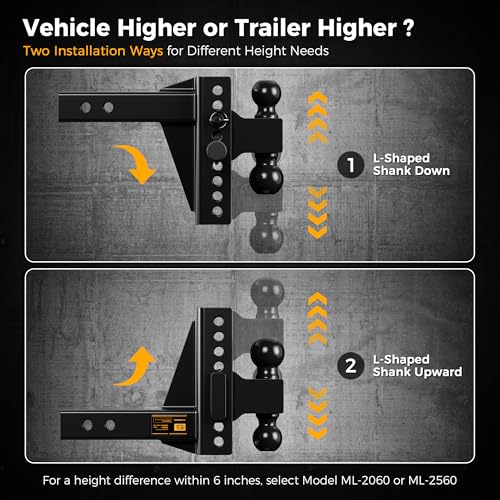 CAMMOO Adjustable Trailer Hitch for 2inch Receiver & 6 inch Rise/Drop Hitch - size: 2"x6"