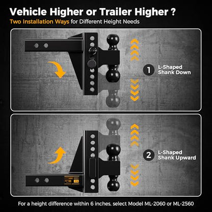 CAMMOO Adjustable Trailer Hitch for 2inch Receiver & 6 inch Rise/Drop Hitch - size: 2"x6"
