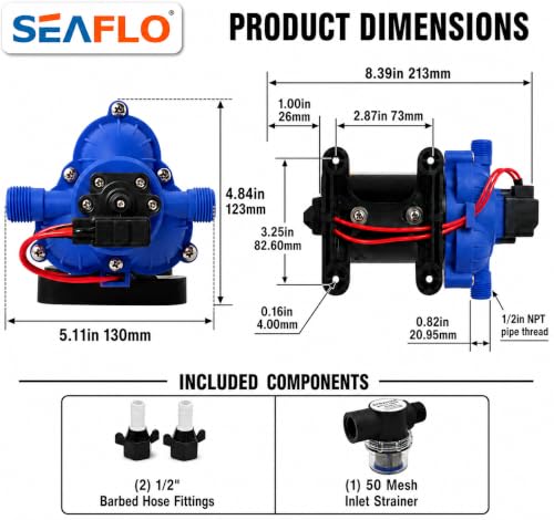 SEAFLO 33-Series Diaphragm Water Pressure Pump (12V | 3.0 GPM | 45 PSI), Blue Housing - style: 3.0 - 45 PSI - Blue Housing