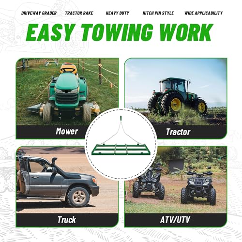 WUTIST 4FT Drag Harrow, Heavy Duty Tow-Behind Driveway Grader with Adjustable Bars & 72 in Chain Compatible with ATV, UTV, Tractor & Mower, Designed for Leveling Soil, Grass, Gravel - color: 4FT-Green