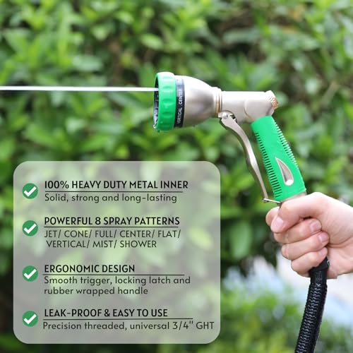 HOSUN 100% Metal Garden Hose Nozzle Sprayer with Ergonomic Handle, Green - color: Green