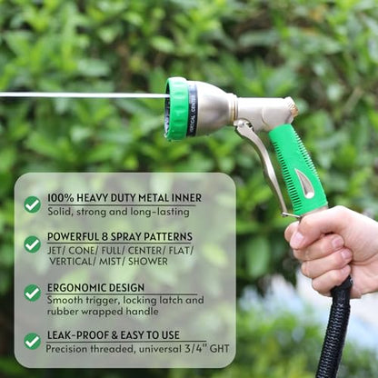 HOSUN 100% Metal Garden Hose Nozzle Sprayer with Ergonomic Handle, Green - color: Green