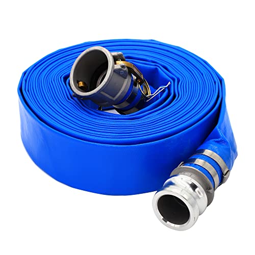 DAVCO 2" ID × 100 ft Pool Backwash Hose, Heavy Duty Reinforced Blue PVC Lay Flat Water Discharge Pump Hoses For Swimming Drain Pools and Clean Filters, with Aluminum Camlock C and E Fittings - size: 2" ID x 100 FT, style: Camlock