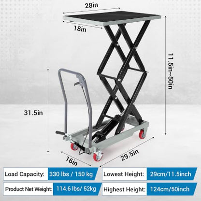 Hydraulic Lift Table Cart, 330lbs Capacity 50" Lifting Height, Grey - color: Gray