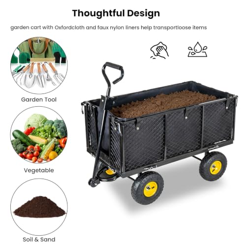 Heavy Duty Garden Wagon Cart, Flatbed Garden Cart, Outdoor Yard Farm Carts, 3 in 1 Utility Pull Wagon with Removable Sides, 880 lbs Capacity, 10 Inch All Terrain Rubber Wheels (Green) - color: Green