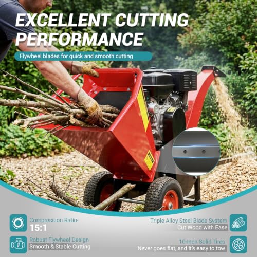 Wood Chipper 5'' Gas Powered Engine 15HP 20:1 Reduction Ratio