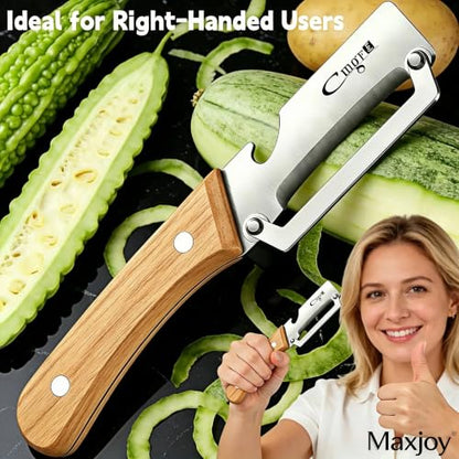 Maxjoy Vegetable Peeler, Stainless Steel Wooden Handle for Potato, Fruit - color: Brown#Silver
