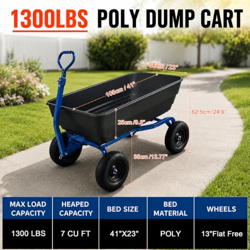 AAIN 1300 lb Heavy Duty Garden Dump Cart,13" Pneumatic Tires, Utility Wagon