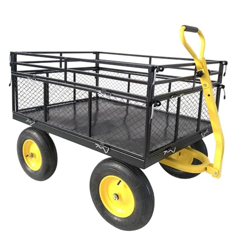 Heavy Duty Steel Garden Cart with Removable Mesh Sides, Utility Metal Wagon Cart with 2-in-1 Handle for Garden, Farm, Yard (1400lbs+Black) - color: 1400lbs+black