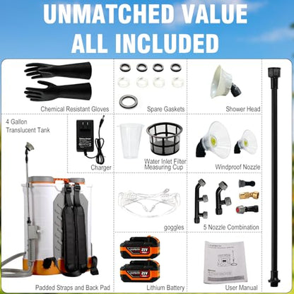 4.76 Gallon Auto Mixing Battery Powered Backpack Sprayer - color: Orange + White/Auto Mixing