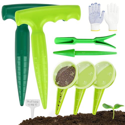 Seed Planter Tool 17-Piece Garden Dibber Set with Seed Dispenser