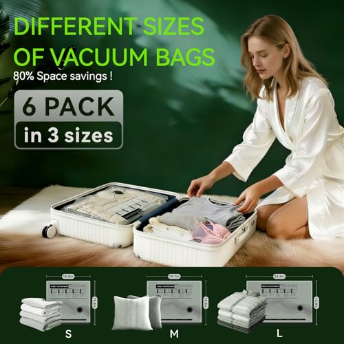 Vacuum Bags for Travel - USB Electric Pump, 6 Pack Carry-on Size Vacuum Seal Bags for Clothing - Space Saver Vacuum Storage Bags for Luggage, Travel Essentials. - style: 6 bags + USB pump