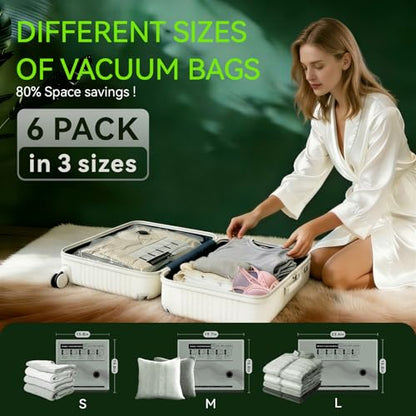 Vacuum Bags for Travel - USB Electric Pump, 6 Pack Carry-on Size Vacuum Seal Bags for Clothing - Space Saver Vacuum Storage Bags for Luggage, Travel Essentials. - style: 6 bags + USB pump