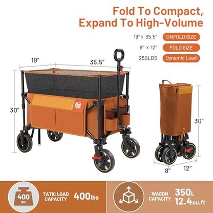 Timber Ridge 350L Extra Large Collapsible Folding Wagon Carts with Brake - color: Orange, size: 350L