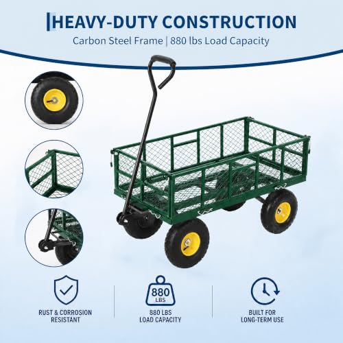 900 Lbs Steel Garden Dump Cart,Dump Wagon with Removable Sides - color: Green