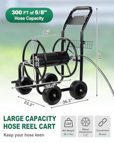Outvita 300 Ft Garden Hose Reel Cart, Heavy Duty 4 Wheels Water Cart, Green - color: Black, size: 300FT