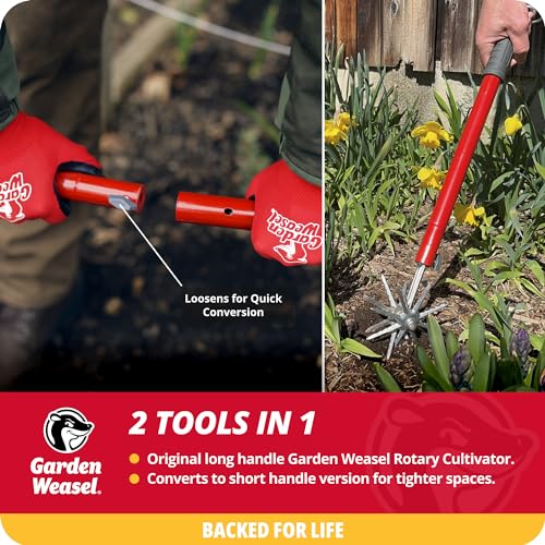 Garden Weasel Rotary Hand Cultivator Tiller for Aerating Weeding Planting