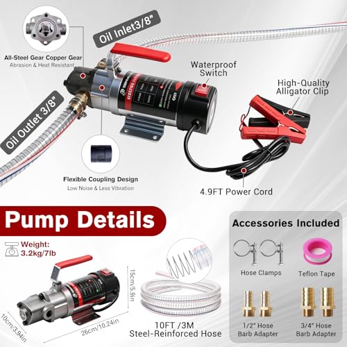 3.2GPM Oil Extractor Pump, DC 24V 100W Portable Electric Gear Oil Pump