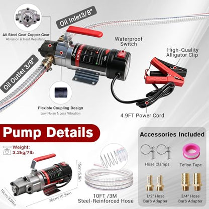3.2GPM Oil Extractor Pump, DC 24V 100W Portable Electric Gear Oil Pump