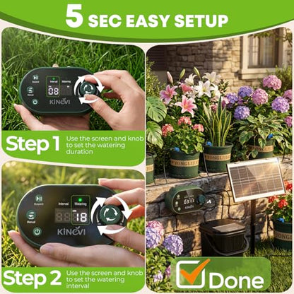 Solar Drip Irrigation System Kit, Auto Plant Waterer for 15 Pots