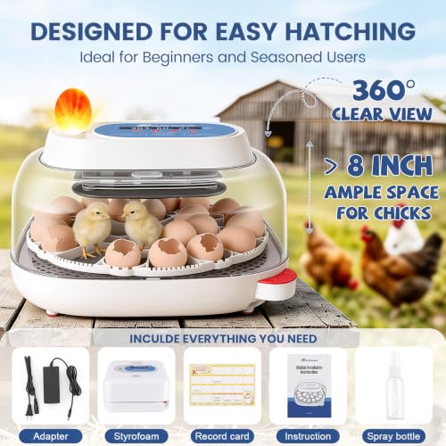 Sailnovo 24 Eggs Incubator, 4 Modes, Temp Control & Humidity Display, Azure - color: Azure, size: 24 Eggs
