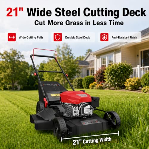 AMERISUN 21" Gas Lawn Mower,144cc 4-Stroke Engine,3-in-1 Push Mower
