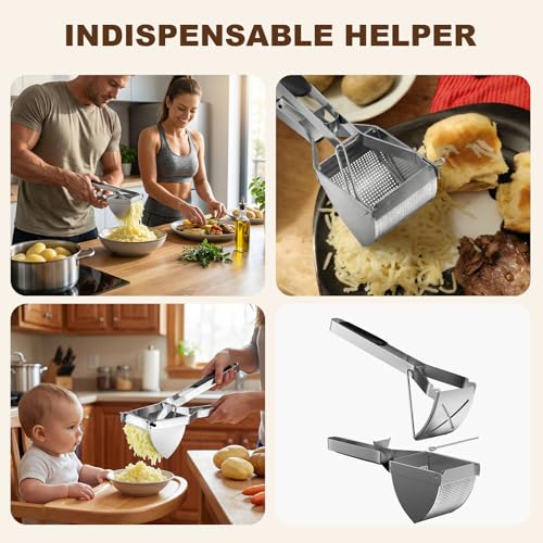 15oz Potato Ricer with 4 Plates - Heavy Duty Stainless Steel Masher for Silky or Chunky Potatoes, Carrots & Baby Food,Dishwasher Safe,Home Essentials,Supplies