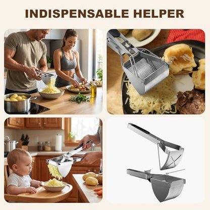 15oz Potato Ricer with 4 Plates - Heavy Duty Stainless Steel Masher for Silky or Chunky Potatoes, Carrots & Baby Food,Dishwasher Safe,Home Essentials,Supplies