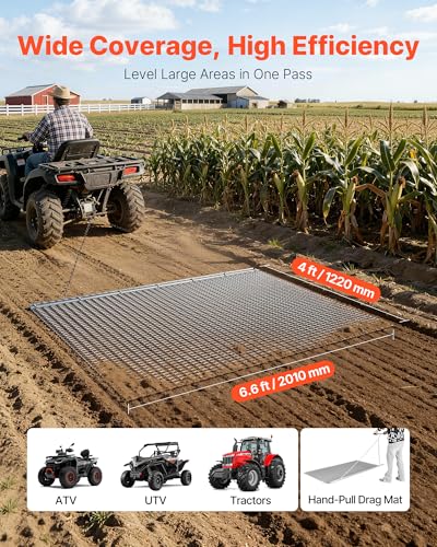 VEVOR Baseball Field Drag Mat, Field Drag, Yard Drag for ATVs UTVs Tractors, Durable Galvanized Steel Mesh Drag Mat with Towing Chain, for Gravel Driveway Ruts Farm Field Leveling - size: 79.13 x 48.03 x 0.39 inch