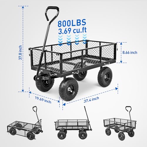 Yesker Steel Garden Carts - 800lbs Dump Wagon with All Terrain Inflatable Wheels for Yard Lawn Farms Gardening - Heavy Duty Utility Outdoor Hauling Wheelbarrow - size: Steel 800Lbs