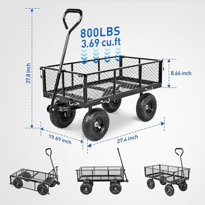 Yesker Steel Garden Carts - 800lbs Dump Wagon with All Terrain Inflatable Wheels for Yard Lawn Farms Gardening - Heavy Duty Utility Outdoor Hauling Wheelbarrow - size: Steel 800Lbs