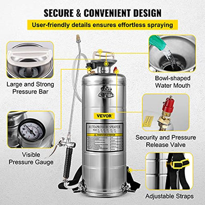Happybuy 3.5 Gallon Stainless Steel Sprayer, 20" Wand & 3FT Reinforced Hose, Pressure Gauge, Safety Valve&Adjustable Nozzle, Garden Weed Pump Sprayer for Lawn, Gardening - size: 3.5 Gallon
