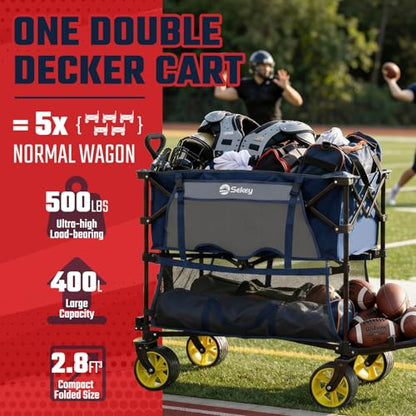 Sekey 400L Double-Decker Wagon, 500 lb Capacity, 50 in Extender - color: Navy Blue