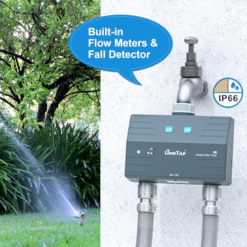 LinkTap D1 2-Zone Smart Hose Timer & Gateway, 2 Built-in Flow Meters - size: D1 timer+gateway