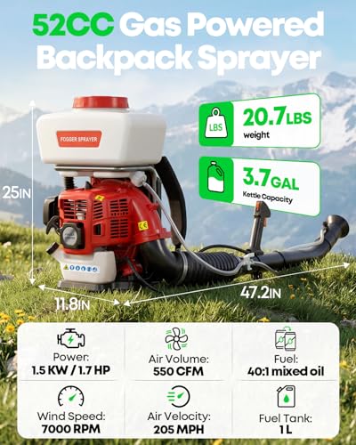52CC Gas Backpack Sprayer, 2-in-1 3.7 Gal (Red Black)