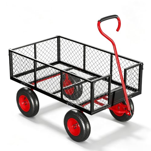 Heavy Duty 500 Lbs 3Cu Ft Steel Garden Cart Utility Wagon-Red