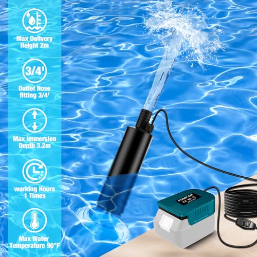 Water Pump for Makita 18V Battery,500GPH Submersible Pump/Dirty Water/Suction/Flat Water,for Pool,Garden Irrigation,Car Wash,Puddle,Camping,Cellar(No Battery) - style: for Makita