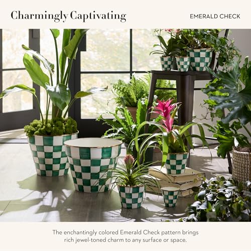 MACKENZIE-CHILDS Garden Pot, Extra Large, Green-and-White Emerald Check - color: Emerald Check, size: Extra Large
