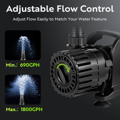 100W Pond Pump, Adjustable Flow 690~1,800GPH Fountain Pump - size: 100W