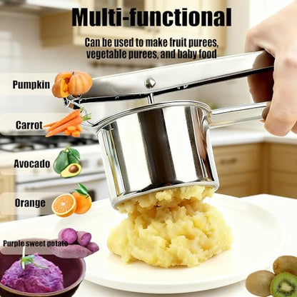 Stainless Steel Potato Ricer Masher, Heavy Duty Food Press for Kitchen