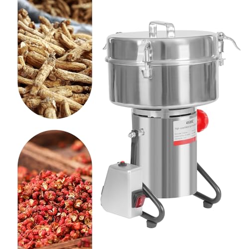 Electric Grain Mill Grinder, 4500g High Speed Commercial Grinder Machin Stainless Steel Superfine powder Pulverizer Multi-Function Material Grinding Machine w/Mesh Screen for Grains Herbs (4500g) - size: 4500g