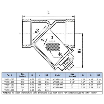 Stainless Steel Y-Strainer 1/2" SS 316 FxF NPT 100 Micron Filter - size: 1/2" 100micron