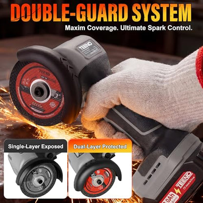 TEENO Cordless Angle Grinder 3", 21V Mini Cut-Off Tool, LCD Display, Gray - color: Grey