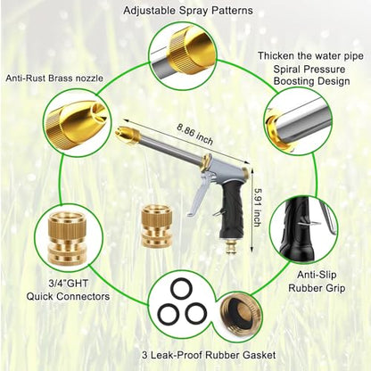 Heavy Duty Garden Hose Nozzle with Adjustable Brass Spray Tip - size: 8.8*5.5*1.4