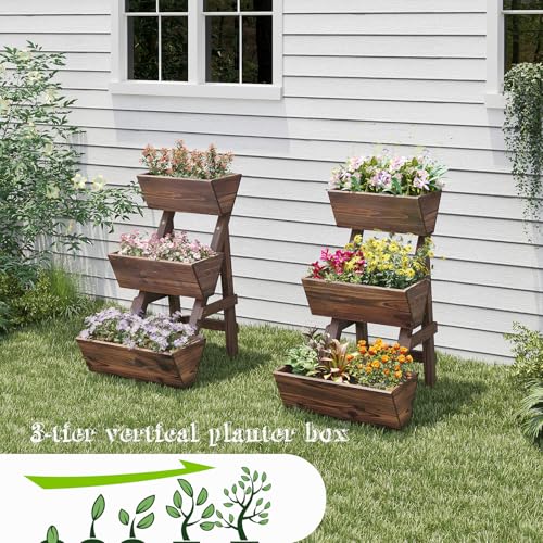 Vertical Garden Planter 3 Tier Raised Garden Bed Tiered Planter Box Outdoor - color: Carbonized, size: 3-Tier-Small