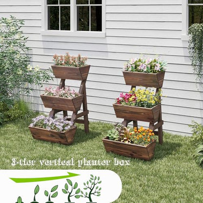 Vertical Garden Planter 3 Tier Raised Garden Bed Tiered Planter Box Outdoor - color: Carbonized, size: 3-Tier-Small
