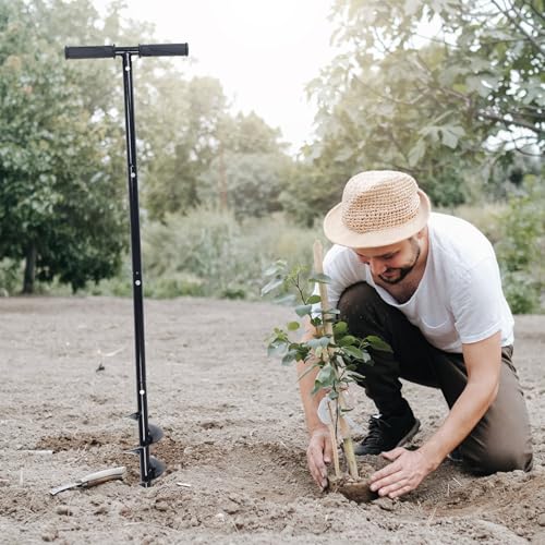 Post Hole Digger Manual 6" x 41" Garden Auger Spiral Drill with T Shaped Handle for Digging Planting Bulb Bedding