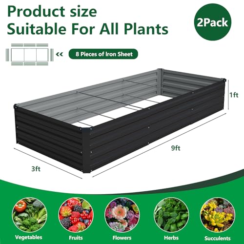 Vengarus 2PCS 9x3x1ft Galvanized Raised Garden Beds Kit,Planter Box Black - color: Black, size: 9x3x1FT(2PCS)