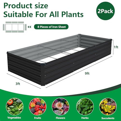 Vengarus 2PCS 9x3x1ft Galvanized Raised Garden Beds Kit,Planter Box Black - color: Black, size: 9x3x1FT(2PCS)